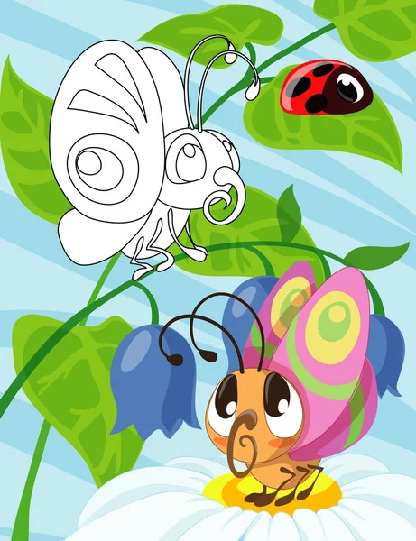 Χέρι μωρό χαριτωμένο πεταλούδα στυλ κινουμένων σχεδίων εμπνευσμένη. Βιβλίο με σελίδες χρωματισμού για παιδιά και ενήλικες. — Διανυσματικό Αρχείο