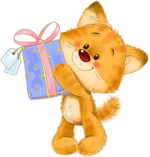 Hediye tebrik kartı illüstrasyon ile sevimli kedi yavrusu