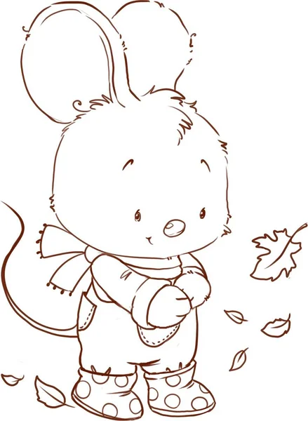 かわいいマウスの着色ページ。秋の輪郭を描くクリップアート. — ストック写真
