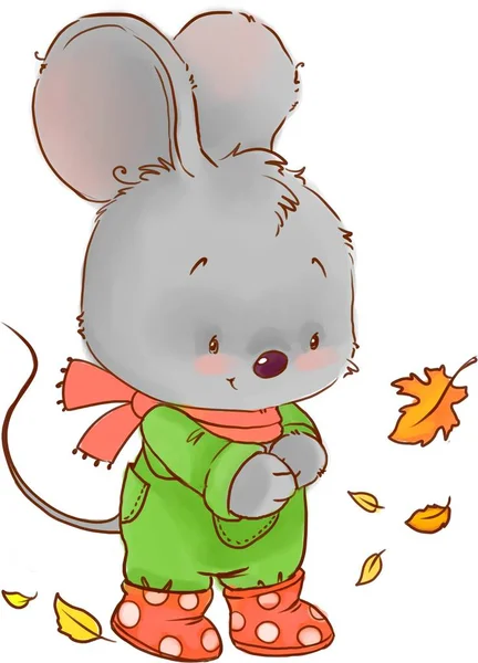 可爱的鼠标彩色插图。秋天婴儿动物剪贴画. — 图库照片