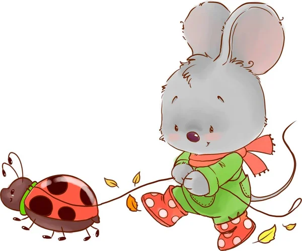Sevimli fare renkli illüstrasyon. Sonbahar bebek hayvan clipart.