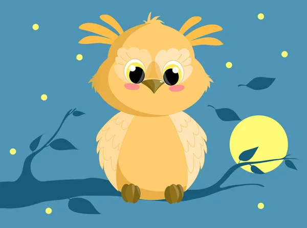可爱的卡通猫头鹰坐在一个分支向量婴儿淋浴背景。 晚安. — 图库矢量图片#