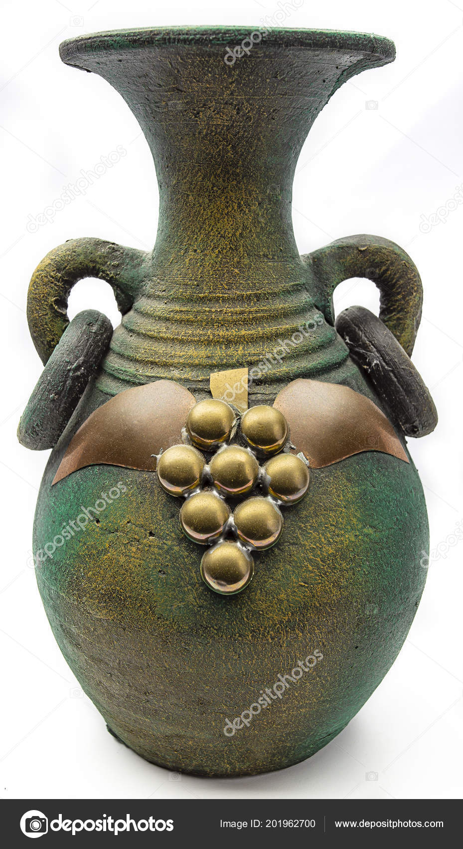 Antique Greek Vase Copper Grape Decoration Stock Photo