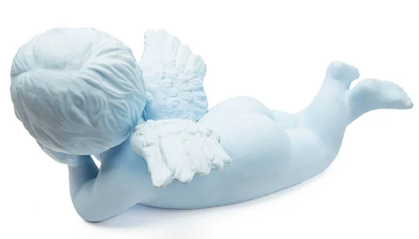 Patung Bayi Malaikat Keramik Biru Yang Terisolasi Dengan Latar Belakang — Stok Foto