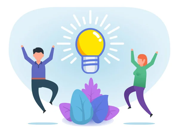 Menschen Springen Mit Großen Idee Glühbirne Kreatives Team Inspiration Fantasie — Stockvektor