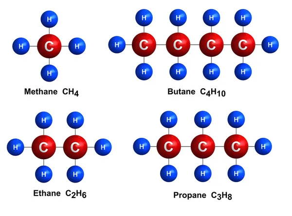 Rendu Structure Moléculaire Méthane Butane Éthane Propane Isolé Sur Fond — Photo