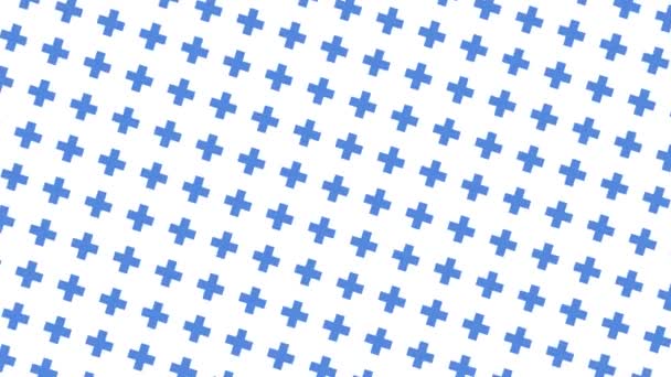 Animation de croix bleues volantes sur fond blanc 