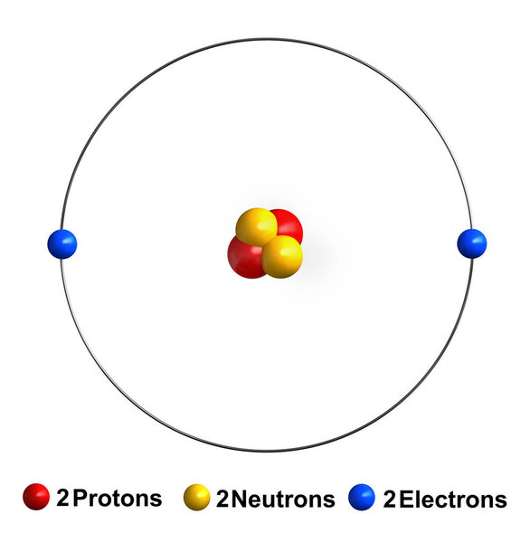 3d render of atom structure of helium isolated over white backgroun