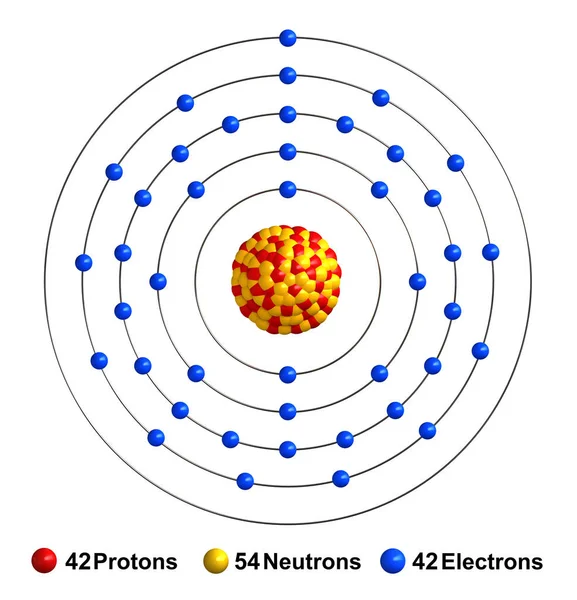 白色の背景に分離されたモリブデンの原子構造の3Dレンダリング — ストック写真