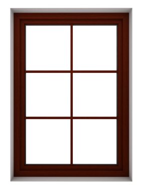 Beyaz arka plan üzerinde izole ahşap pencere çerçevesinin 3D render