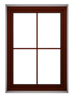 Beyaz arka plan üzerinde izole ahşap pencere çerçevesinin 3D render