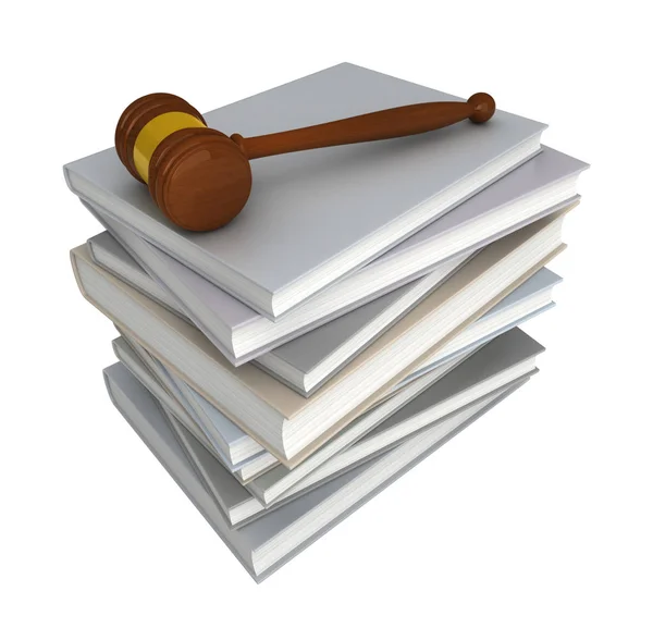 Conceptual Rendering Judge Hammer Pile Books — Stock Photo, Image