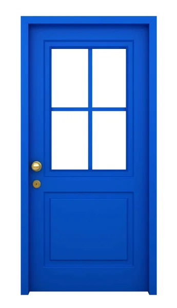 Рендеринг Голубой Двери Рамкой Белом Фоне — стоковое фото
