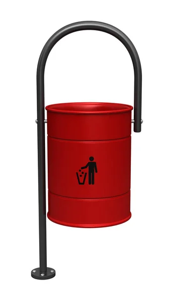白色背景上隔离的红色垃圾桶3D渲染 — 图库照片