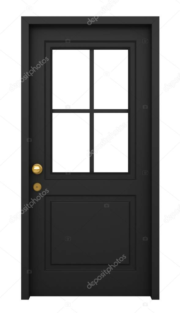 3d render of black door with frame isolated on white background