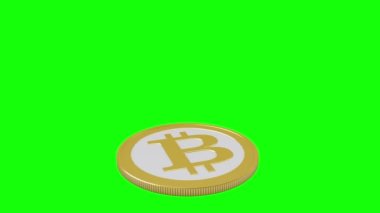 Yeşil ekranda soyut bitcoin paralarının 3D canlandırması