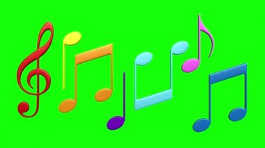 Yeşil ekrandaki soyut müzik notalarının 3D canlandırması 