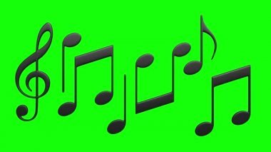 Yeşil ekrandaki soyut müzik notalarının 3D canlandırması 