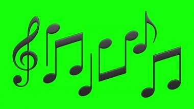 Yeşil ekrandaki soyut müzik notalarının 3D canlandırması 