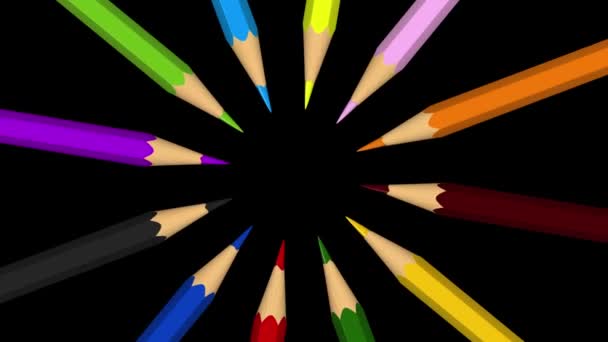 Rendered Animation Color Pencils Alpha Matte — Stock Video
