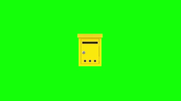 Vykreslená Animace Poštovní Schránky Otevíracími Dveřmi Zelené Obrazovce — Stock video