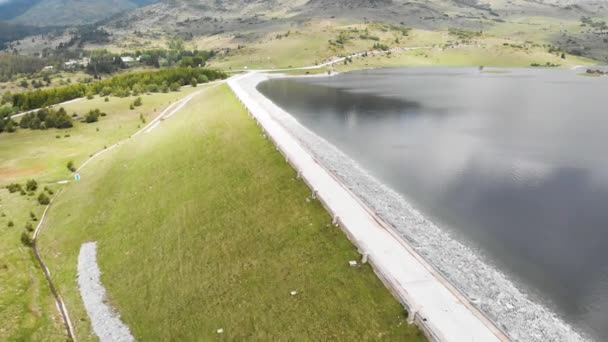 Aerial View High Mountain Dam Located Bulgaria — Stock Video