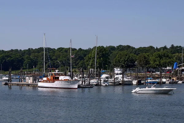 Barcos Anclados Bahía Greenwich Connecticut — Foto de Stock