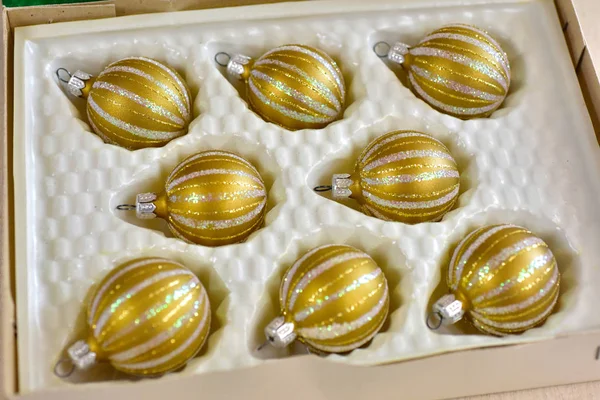 Golden Christmas Vintage ornaments set in the box