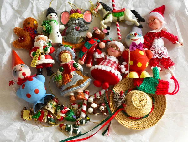 Vintage Christmas Tree Oude Ornamenten Meng Retro — Stockfoto