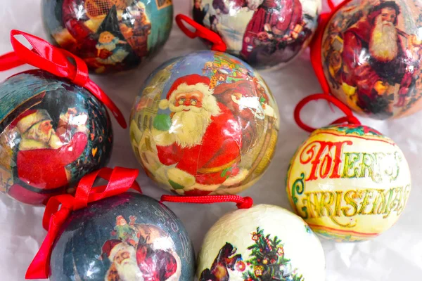 Vintage Papier Mache Christmas Ornaments Santa Claus Retro — Stock Photo, Image