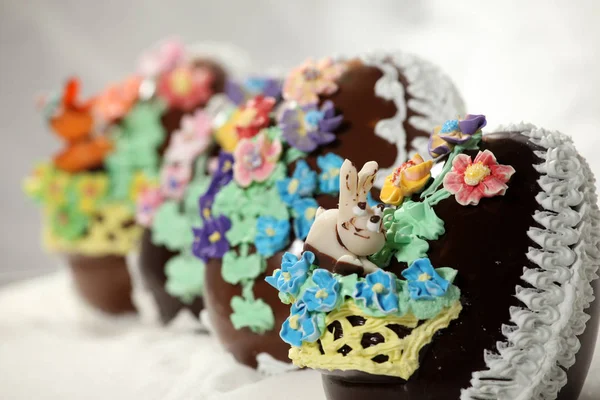 Uova Pasqua Cioccolato Decorate Costose Fantasia — Foto Stock