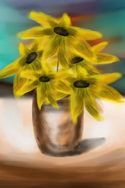 Bouquet Coloré Fleurs Jaunes Dans Vase Céramique — Photo
