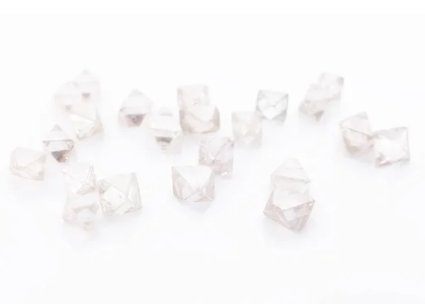 Kolekce Fasetovaný Přírodní Transparentní Diamantů Makru Bílém Pozadí — Stock fotografie
