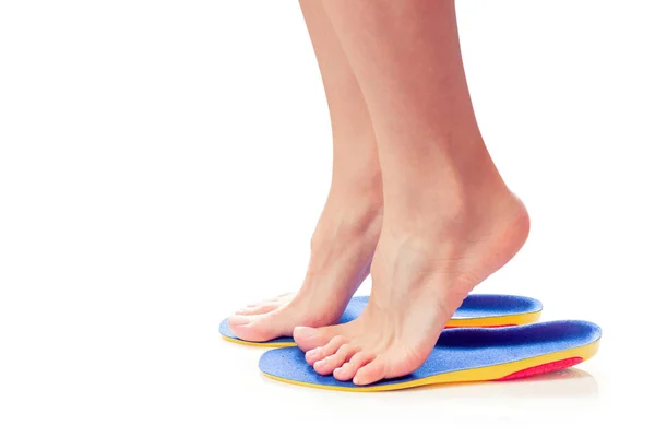 Female Feet Stand Tiptoe Orthopedic Insoles — Stock Photo, Image