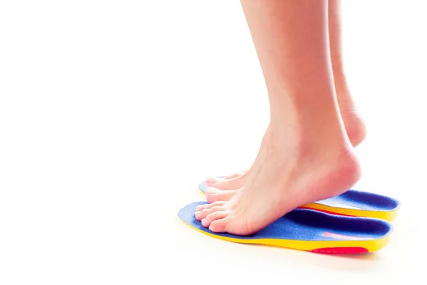 Female Feet Stand Tiptoe Orthopedic Insoles — Stock Photo, Image