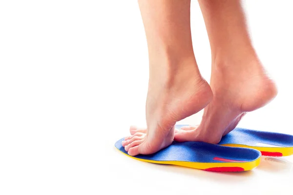 Female Feet Stand Tiptoe Orthopedic Insoles — Stock Photo, Image