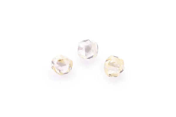 Collezione Tre Diamanti Naturali Trasparenti Sfaccettati Macro Sfondo Bianco — Foto Stock