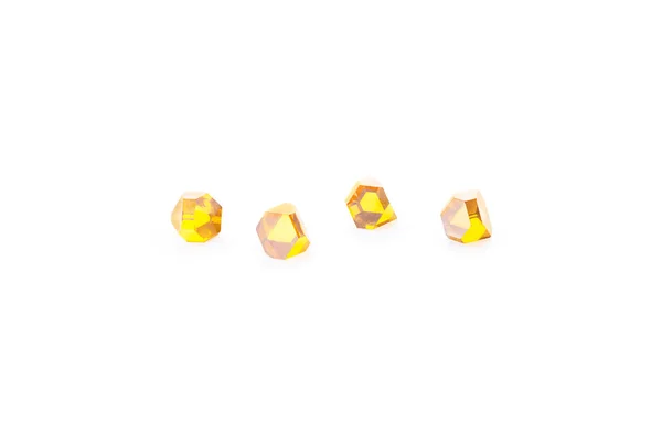 Collection Four Faceted Yellow Monocrystal Synthetic Diamonds Macro White Background — Stock Photo, Image