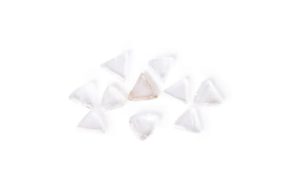 Kolekcja Naturalnie Wydobywa Trójkątny Kształt Diamentów Makro Białym Tle — Zdjęcie stockowe