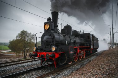 Sovyet lokomotifi sabahları yol boyunca koşturur.
