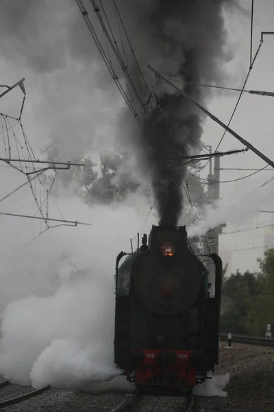 Locomotiva Dei Soviet Precipita Lungo Strade Mattina — Foto Stock