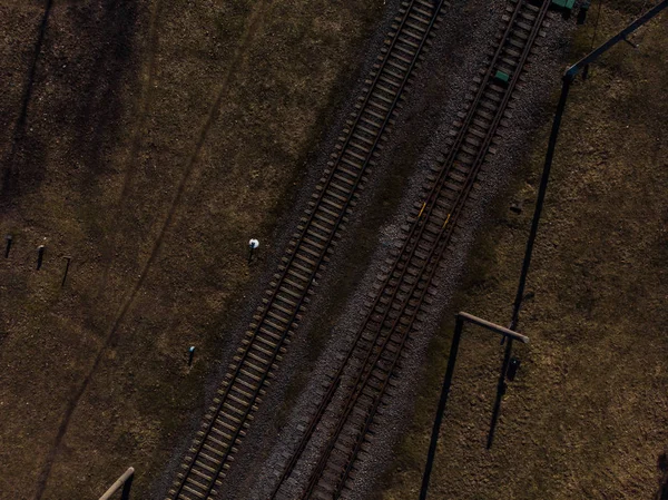 Vista aérea superior de algunas vías de ferrocarril Textura aislado plano de ferrocarril — Foto de Stock