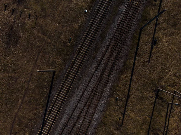 Vista aérea superior de algunas vías de ferrocarril Textura aislado plano de ferrocarril — Foto de Stock