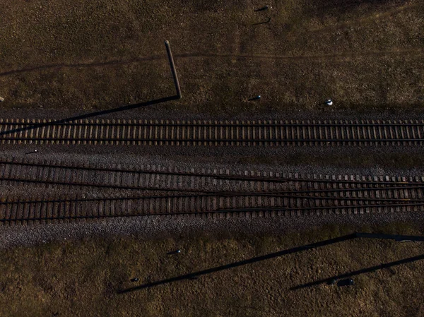 Toppsikt over noen jernbanespor - tekstur isolert sett fra resten av jernbanen – stockfoto
