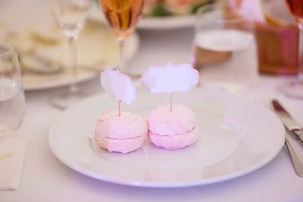 Κενό διαφημιστικό χώρο πλαίσιο σημάδι - διακόσμηση γάμου εγκατάστασης κατά τη διάρκεια της υποδοχής - τρυφερό ροζ και λευκό χρώμα - Zephyr και marshmallow λεπτομέρειες — Φωτογραφία Αρχείου