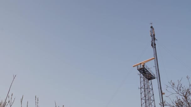 Coastal beach radar pillar during a sunset in European country Latvia — Stock Video