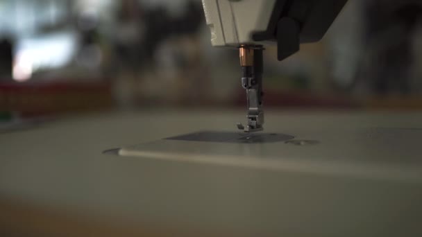 Máquina de coser niddle primer plano con fondo cremoso bokeh — Vídeos de Stock