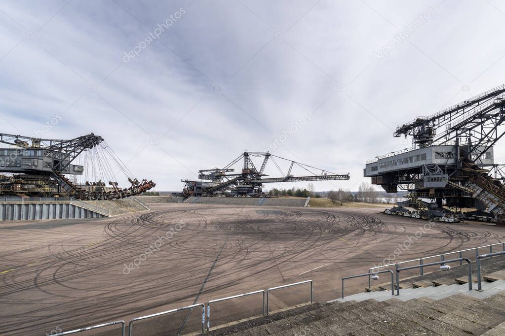 Gigantic excavator in the disused lignite opencast Ferropolis - City of iron, Stadt aus Eisen, Sachsen-Anhalt, East Germany