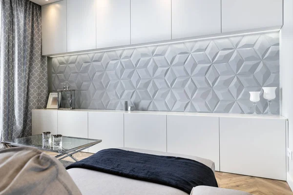 Stijlvolle Woonkamer Grijze Kleur Met Concrete Decoratie Wand — Stockfoto