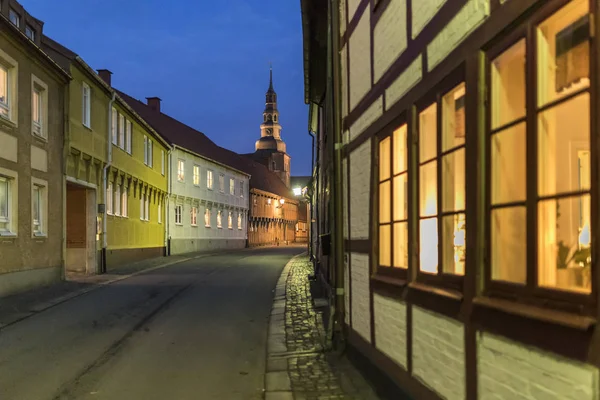 Oude Architectuur Nachts Zweedse Stad Van Ystad Skane County — Stockfoto